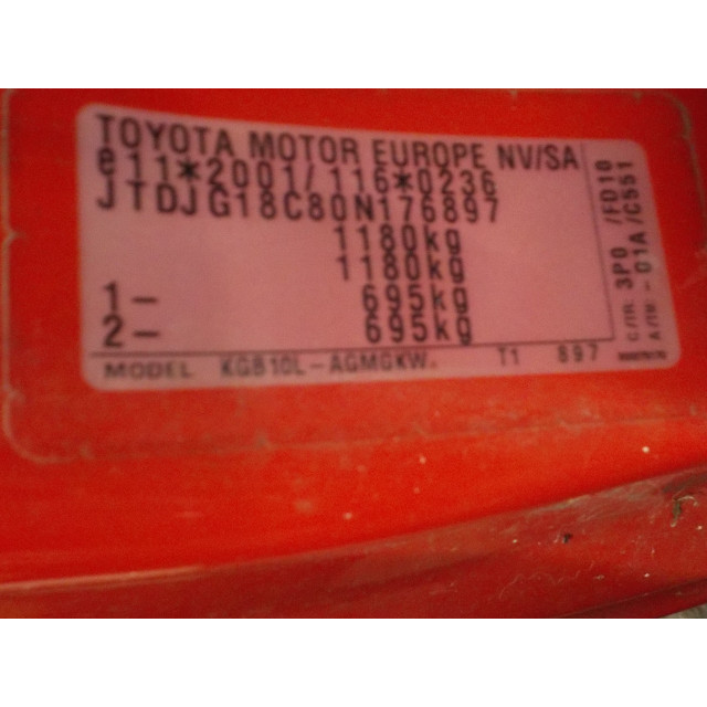 Heckklappe Toyota Aygo (B10) (2005 - 2014) Hatchback 1.0 12V VVT-i (1KR-FE)