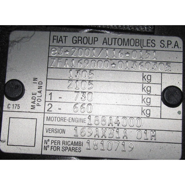 Türverriegelungsmechanismus elektrische Zentralverriegelung vorne rechts Fiat Panda (169) (2003 - 2009) Hatchback 1.2 Fire (188.A.4000)